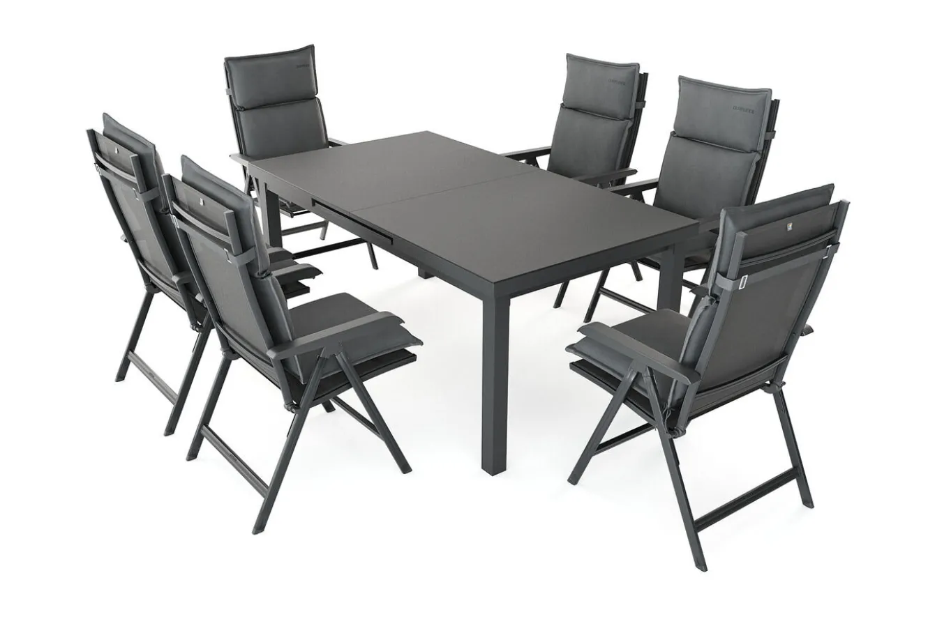 KETTLER Garten-Essgruppe, anthrazit/grau, Alu/Glas/Textilene/Polyester, 180/240 x 100 cm, ausziehbar, klappbar, wasserabweisend, UV-beständig
