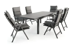 KETTLER Garten-Essgruppe, anthrazit/grau, Alu/Glas/Textilene/Polyester, 180/240 x 100 cm, ausziehbar, klappbar, wasserabweisend, UV-beständig
