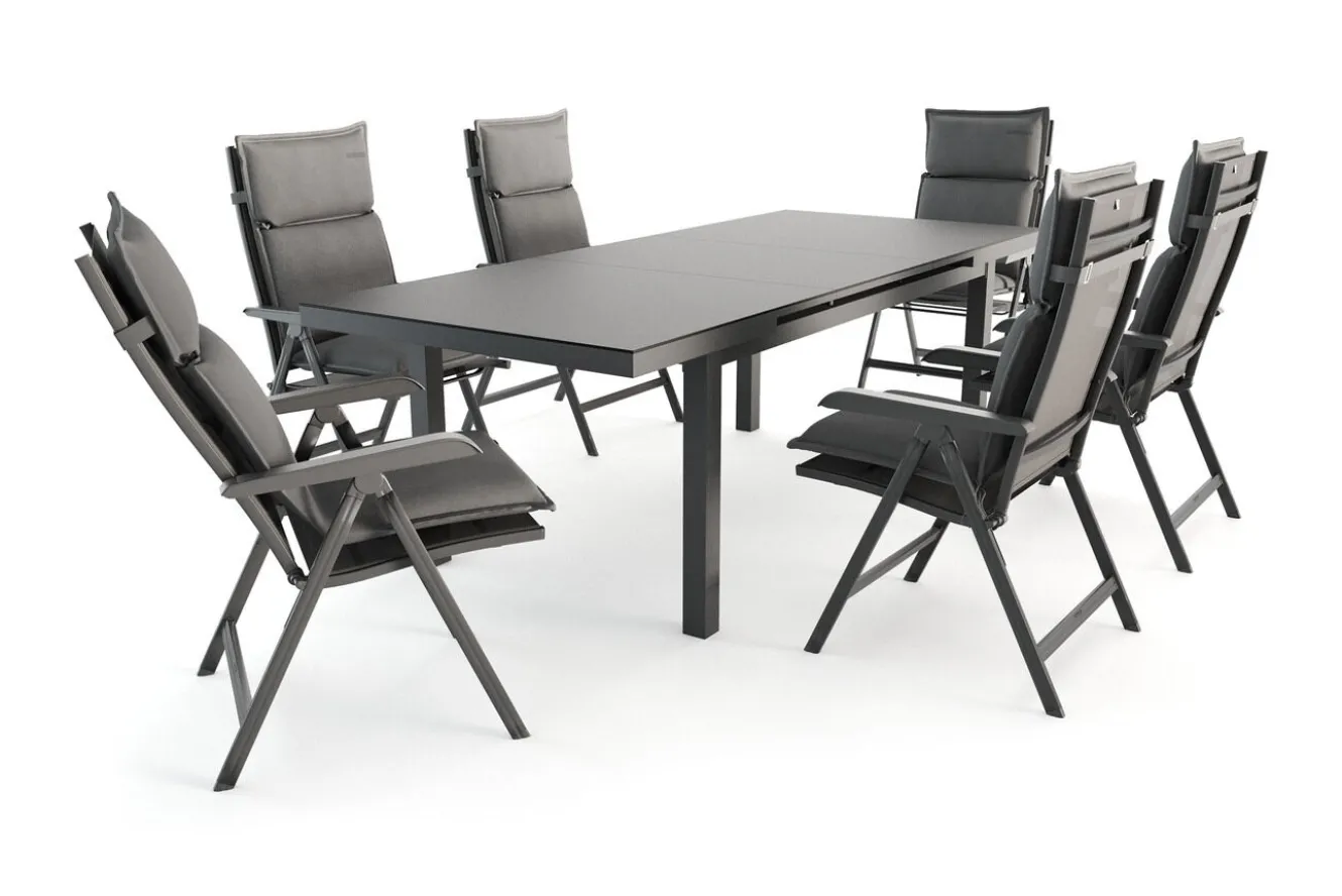 KETTLER Garten-Essgruppe, anthrazit/grau, Alu/Glas/Textilene/Polyester, 180/240 x 100 cm, ausziehbar, klappbar, wasserabweisend, UV-beständig