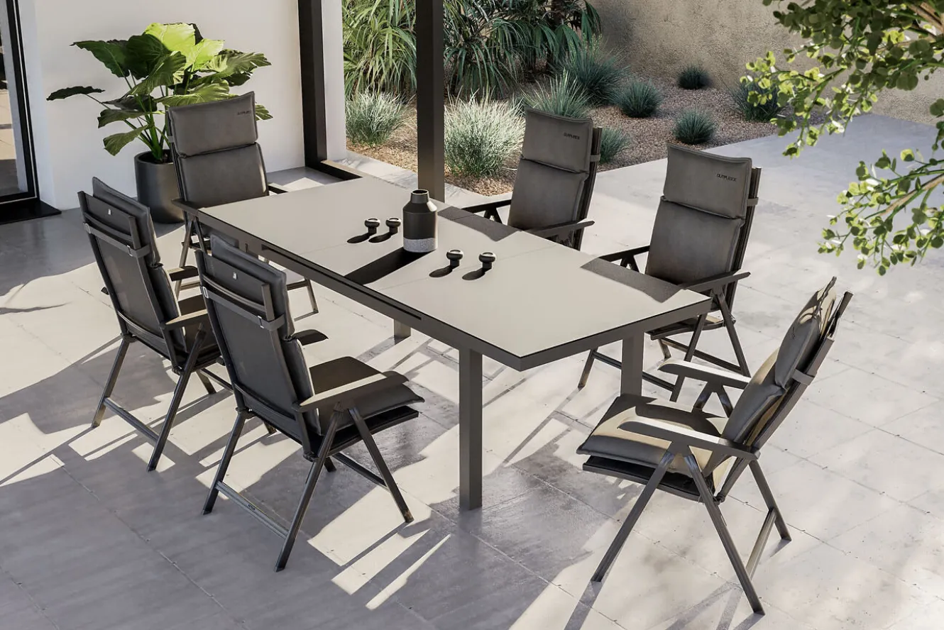 KETTLER Garten-Essgruppe, anthrazit/grau, Alu/Glas/Textilene/Polyester, 180/240 x 100 cm, ausziehbar, klappbar, wasserabweisend, UV-beständig