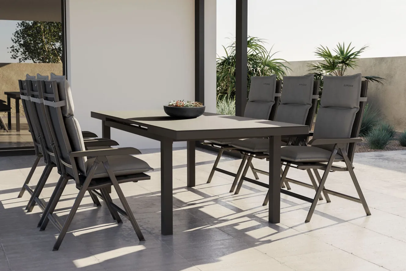 KETTLER Garten-Essgruppe, anthrazit/grau, Alu/Glas/Textilene/Polyester, 180/240 x 100 cm, ausziehbar, klappbar, wasserabweisend, UV-beständig