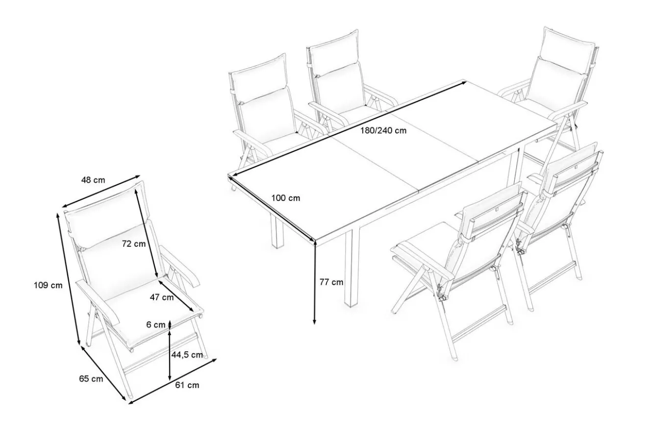 KETTLER Garten-Essgruppe, anthrazit/grau, Alu/Glas/Textilene/Polyester, 180/240 x 100 cm, ausziehbar, klappbar, wasserabweisend, UV-beständig