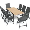 KETTLER Garten-Essgruppe mit 8 Sesseln, anthrazit/natur, Alu/Textilene, ausziehbar & klappbar, UV-Beständig, witterungsbeständig