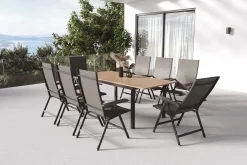 KETTLER Garten-Essgruppe mit 8 Sesseln, anthrazit/natur, Alu/Textilene, ausziehbar & klappbar, UV-Beständig, witterungsbeständig