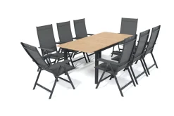 KETTLER Garten-Essgruppe mit 8 Sesseln, anthrazit/natur, Alu/Textilene, ausziehbar & klappbar, UV-Beständig, witterungsbeständig