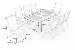 KETTLER Garten-Essgruppe mit 8 Sesseln, anthrazit/natur, Alu/Textilene, ausziehbar & klappbar, UV-Beständig, witterungsbeständig