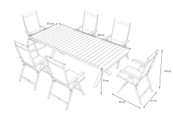 KETTLER Garten-Essgruppe mit LED-Beleuchtung, anthrazit/natur, Aluminium/Holzimitat/Textilene, 240 x 100 cm Tisch, 6 Klappstühle