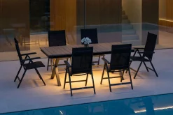 KETTLER Garten-Essgruppe mit LED-Beleuchtung, anthrazit/natur, Aluminium/Holzimitat/Textilene, 240 x 100 cm Tisch, 6 Klappstühle