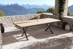 KETTLER Garten-Essgruppe mit LED-Beleuchtung, anthrazit/natur, Aluminium/Holzimitat/Textilene, 240 x 100 cm Tisch, 6 Klappstühle