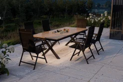 KETTLER Garten-Essgruppe mit LED-Beleuchtung, anthrazit/natur, Aluminium/Holzimitat/Textilene, 240 x 100 cm Tisch, 6 Klappstühle