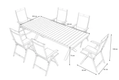 KETTLER Garten-Essgruppe mit LED-Beleuchtung, anthrazit/natur, Aluminium/Holzimitat/Textilene, 240 x 100 cm Tisch, 6 Klappstühle