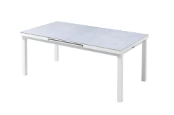 KETTLER Garten-Essgruppe mit 6 Stapelsesseln, weiß matt/hellgrau, Alu/Outdoorgewebe, Ausziehtisch 180/240 x 100 cm Tisch