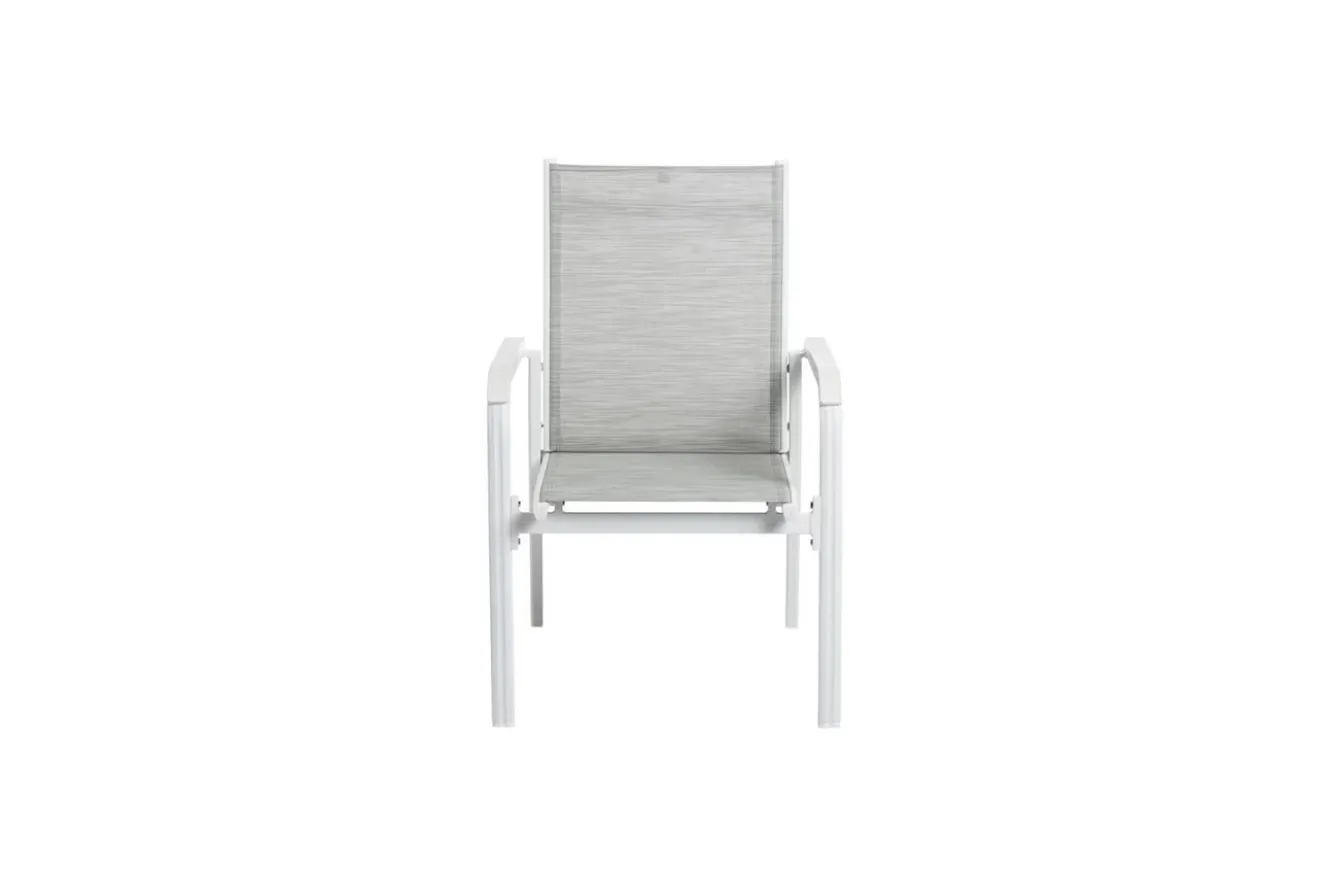 KETTLER Garten-Essgruppe mit 6 Stapelsesseln, weiß matt/hellgrau, Alu/Outdoorgewebe, Ausziehtisch 180/240 x 100 cm Tisch