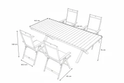 KETTLER Garten-Essgruppe mit LED-Beleuchtung, anthrazit/natur, Aluminium/Holzimitat/Textilene, 240 x 100 cm Tisch, 4 Klappstühle