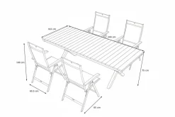 KETTLER Garten-Essgruppe mit LED-Beleuchtung, anthrazit/natur, Aluminium/Holzimitat/Textilene, 240 x 100 cm Tisch, 4 Klappstühle