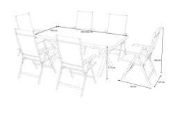 KETTLER Garten-Essgruppe mit 6 Klappstühlen, schwarz/grau/anthrazit, Aluminium/Steinimitat/Textilene, 200/260 x 100 cm