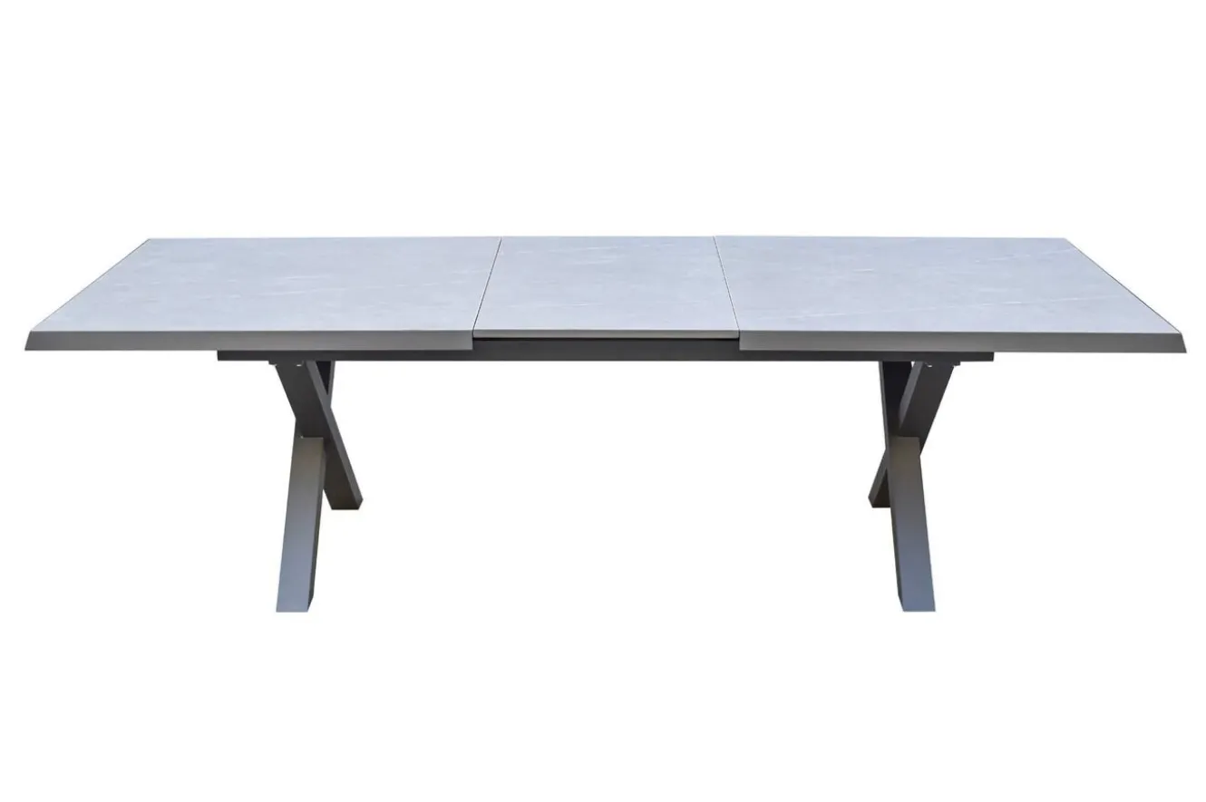 KETTLER Garten-Essgruppe mit 6 Klappstühlen, schwarz/grau/anthrazit, Aluminium/Steinimitat/Textilene, 200/260 x 100 cm