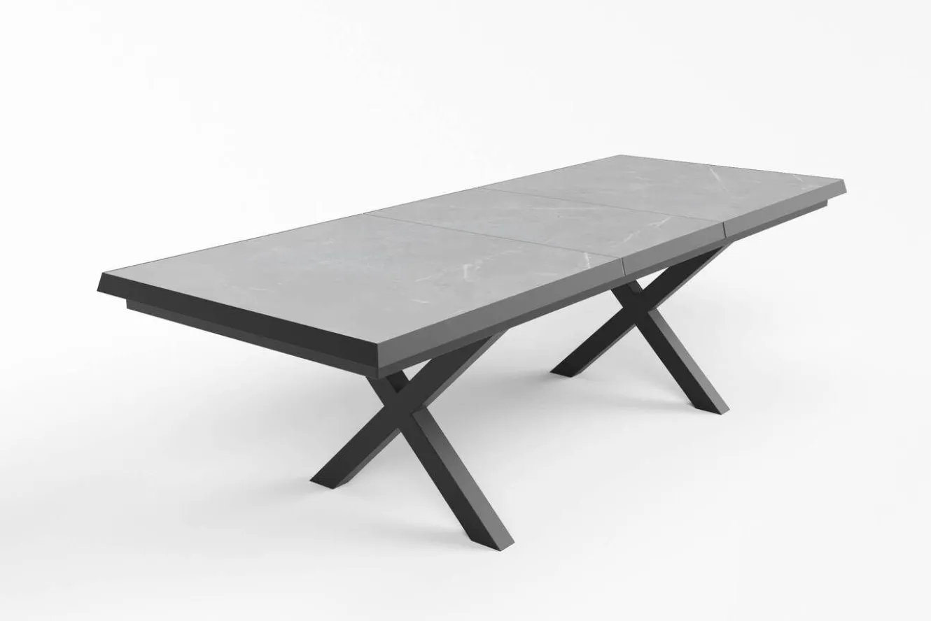 KETTLER Garten-Essgruppe mit 6 Klappstühlen, schwarz/grau/anthrazit, Aluminium/Steinimitat/Textilene, 200/260 x 100 cm