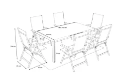 KETTLER Garten-Essgruppe mit 6 Klappstühlen und Outdoor-Teppich, silber/anthrazit/andorra-weiß, Aluminium/Textilene, ausziehbarer Tisch 180/240 x 100 cm
