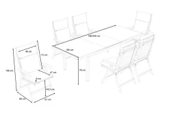 KETTLER Garten-Essgruppe, silber/anthrazit, Alu/Textilene, Tisch 180/240 x 100 cm, 6 Klappstühle, inkl. Auflagen