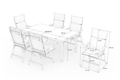 KETTLER Garten-Essgruppe, silber/anthrazit, Alu/Textilene/, Tisch 180/240 x 100 cm, 6 Klappstühle, inkl. Auflagen