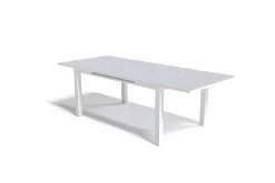 KETTLER Garten-Essgruppe, weiß/hellgrau, Alu/Teak/Glas, Ausziehtisch 180 x 240 x 100 cm, 8 Stapelsessel
