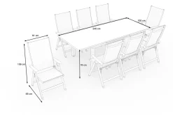 KETTLER Garten-Essgruppe, weiß matt/hellgrau, Alu/Textilene, Ausziehtisch 180/240 x 100 cm, 8x Klappstuhl
