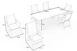 KETTLER Garten-Essgruppe, weiß matt/hellgrau, Aluminium/Outdoorgewebe/Glas, Ausziehbar, 180/240 x 100 cm Tisch, 4 Klappstühle, 2 Stapelstühle