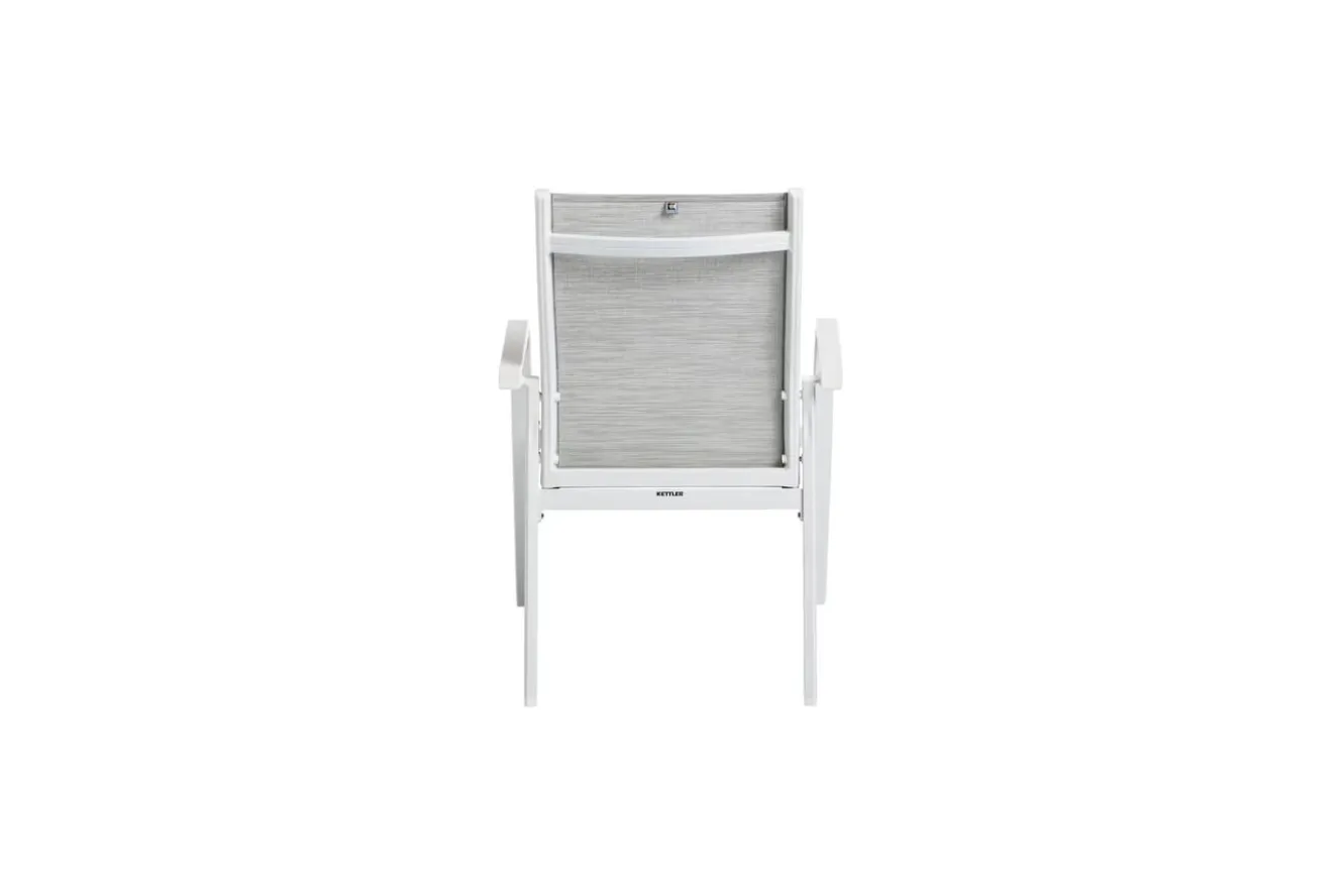 KETTLER Garten-Essgruppe, weiß matt/hellgrau, Aluminium/Outdoorgewebe/Glas, Ausziehbar, 180/240 x 100 cm Tisch, 4 Klappstühle, 2 Stapelstühle