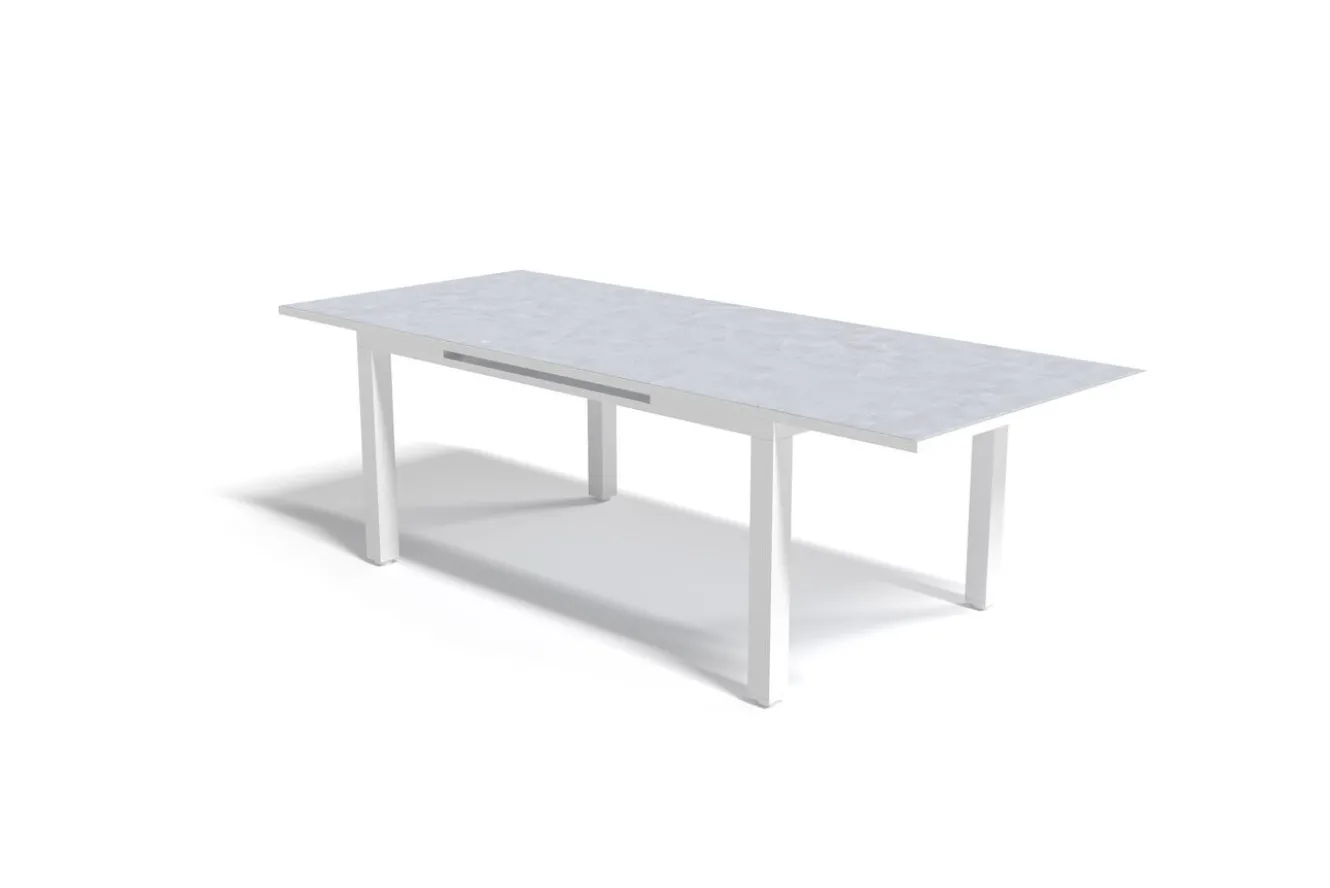 KETTLER Garten-Essgruppe, weiß matt/hellgrau, Aluminium/Outdoorgewebe/Glas, Ausziehbar, 180/240 x 100 cm Tisch, 4 Klappstühle, 2 Stapelstühle