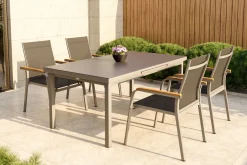 Kettler Granada 4er-Set Stapelsessel, silber/anthrazit, mit Teakholz-Armlehnen, 0301205-0100