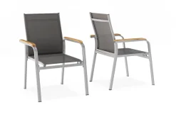 Kettler Granada 6er-Set Stapelsessel, silber/anthrazit, mit Teakholz-Armlehnen, 0301205-0100