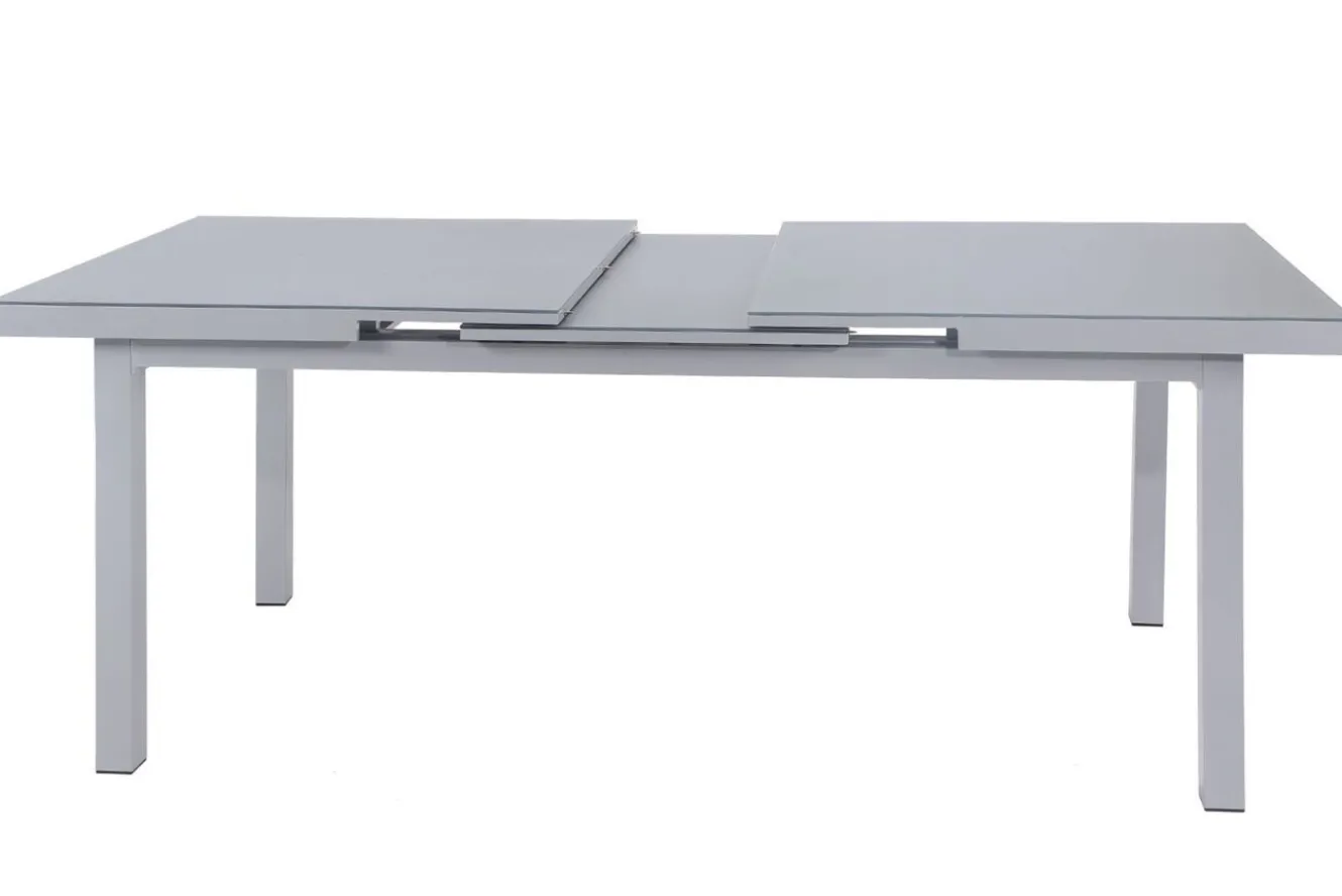 KETTLER Granada Garten-Essgruppe, silber, Alu/Textilene, Tisch 180/240x100cm, 6 Stapel-, 2 Klappstühle