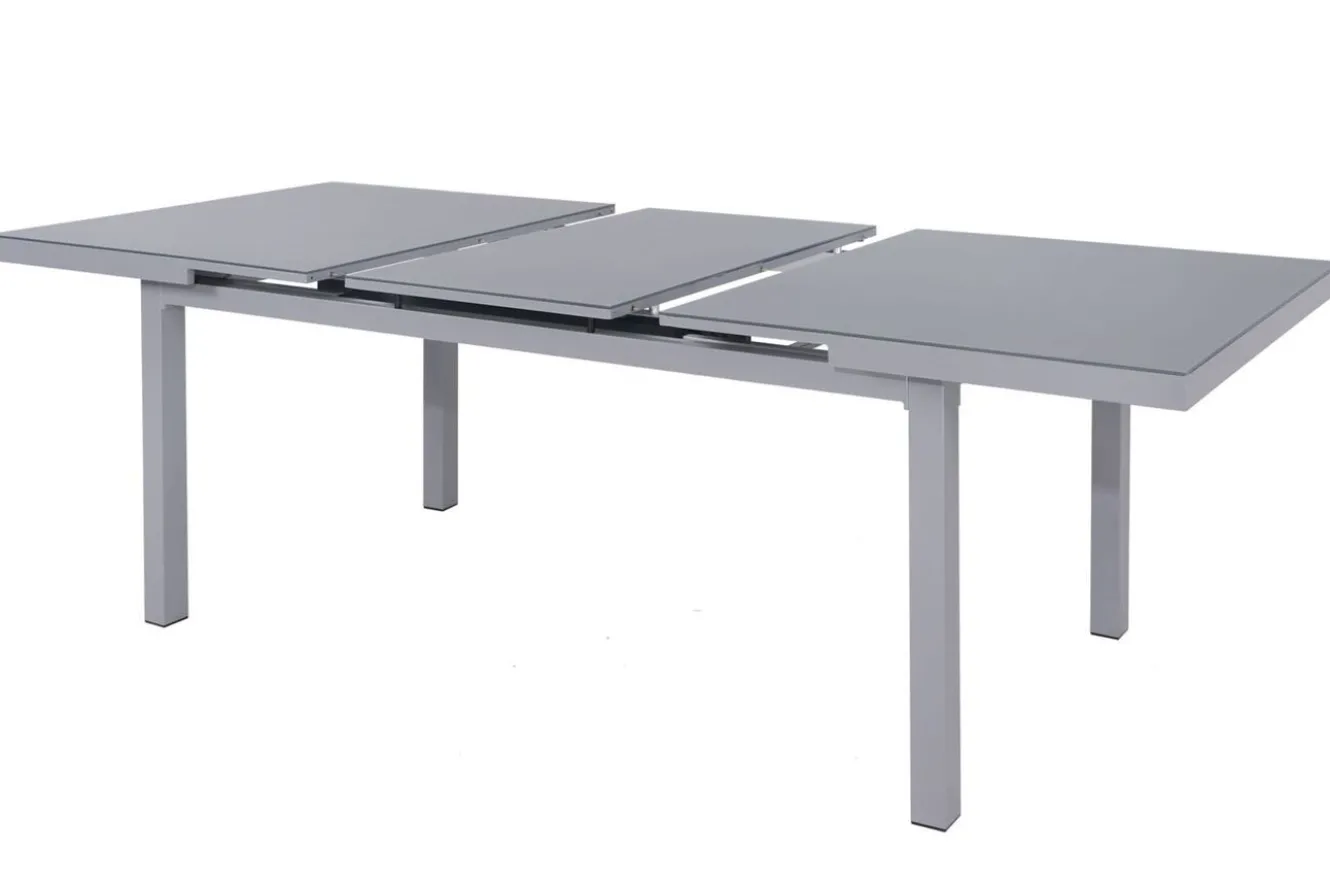 KETTLER Granada Garten-Essgruppe, silber, Alu/Textilene, Tisch 180/240x100cm, 6 Stapel-, 2 Klappstühle
