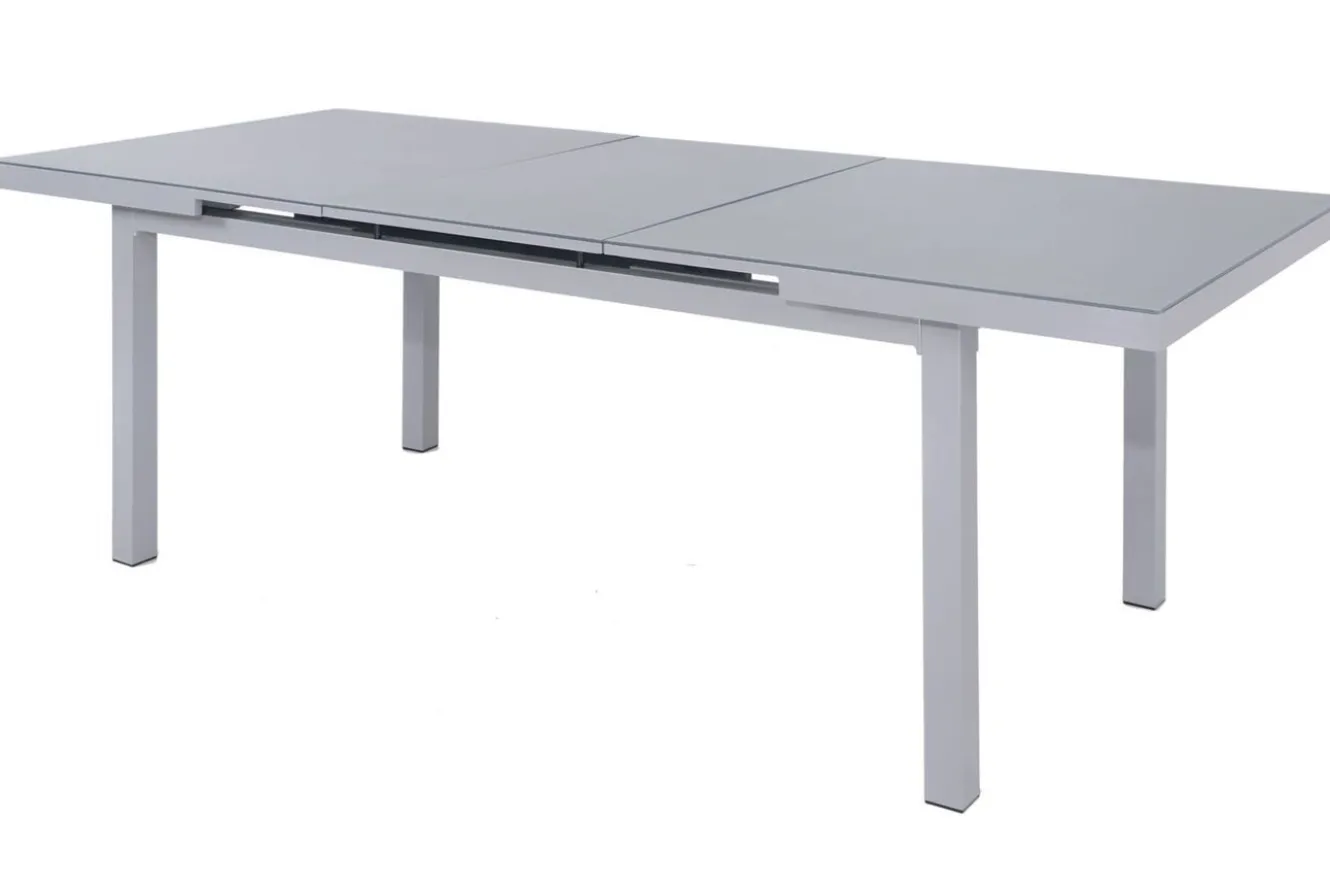 KETTLER Granada Garten-Essgruppe, silber, Alu/Textilene, Tisch 180/240x100cm, 6 Stapel-, 2 Klappstühle