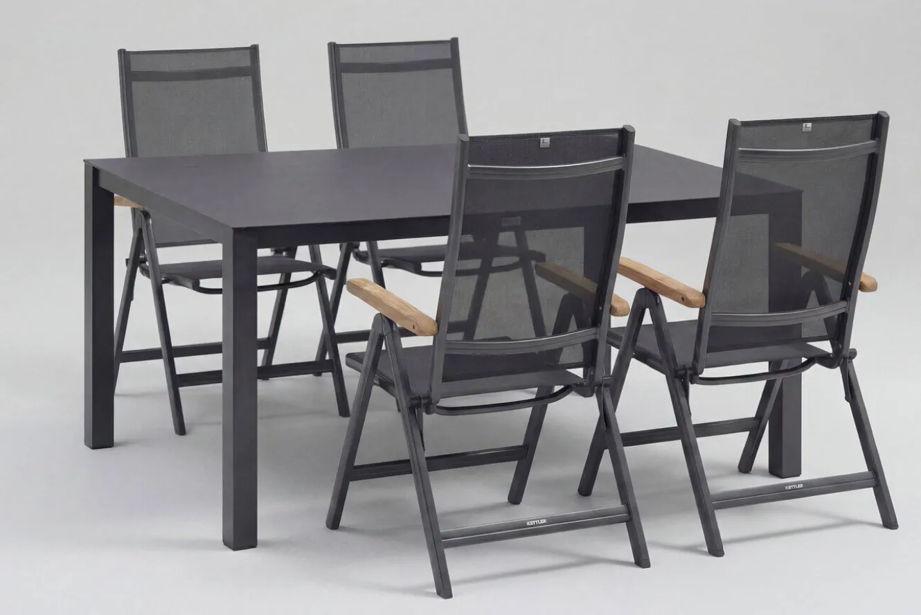 KETTLER Granada Garten-Essgruppe, Anthrazit, Alu/Spraystone, Tisch 160x95 cm, 4x Klappstühle