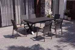 KETTLER Granada Garten-Essgruppe, Anthrazit/Schwarz, Alu/Spraystone, Tisch 180/280x100cm, 6 Stapelsessel