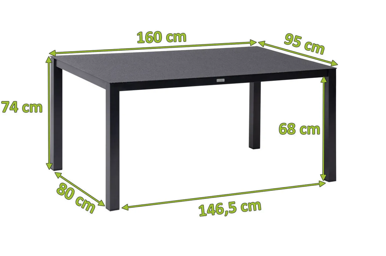 KETTLER Granada Garten-Essgruppe, Anthrazit, Alu/Spraystone, Tisch 160x95 cm, 6 Stapelsessel
