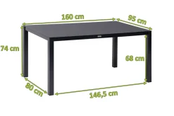 KETTLER Granada Garten-Essgruppe, Anthrazit, Alu/Spraystone, Tisch 160x95 cm, 6 Stapelsessel