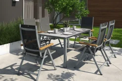 KETTLER Granada Garten-Essgruppe, silber/anthrazit, Alu, Tisch 160x90, 6 Klappstühle