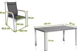 KETTLER Granada Garten-Essgruppe, silber/anthrazit, Alu, Tisch 160x90, 4 Stapelsessel