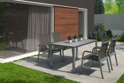 KETTLER Granada Garten-Essgruppe, silber/anthrazit, Alu, Tisch 160x90, 4 Stapelsessel