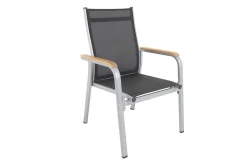KETTLER Granada Garten-Essgruppe, silber/anthrazit, Alu, Tisch 160x90, 4 Stapelsessel