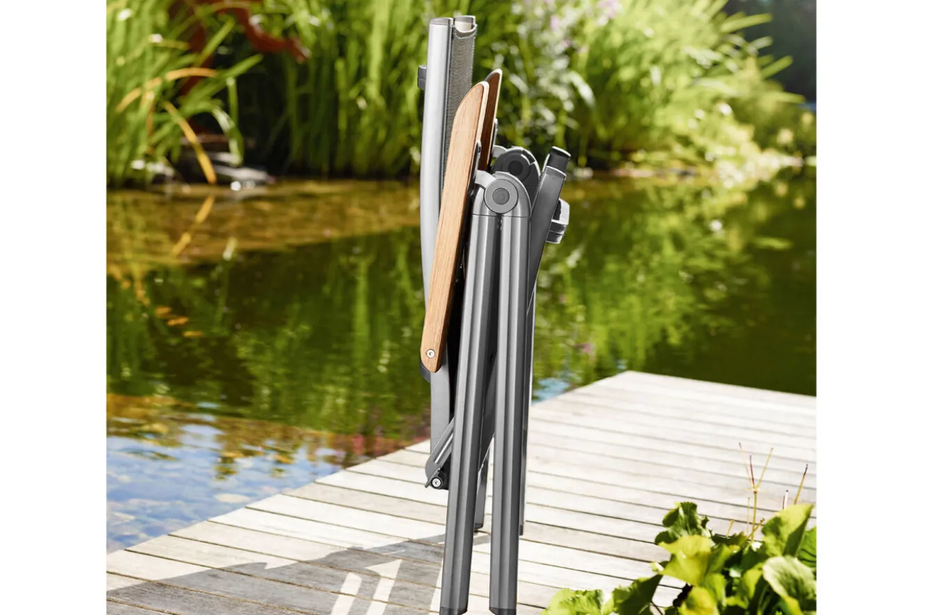 KETTLER Granada Garten-Essgruppe, silber/anthrazit, Alu/Spraystone/Textil, 160 x 95 cm, 4 Klappstühle