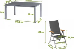 KETTLER Granada Garten-Essgruppe, silber/anthrazit, Alu/Spraystone/Textil, 160 x 95 cm, 4 Klappstühle