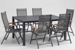 KETTLER Granada Garten-Essgruppe, Anthrazit, Alu/Spraystone, Tisch 160x95 cm, 6x Klappstühle