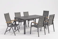 KETTLER Granada Gartengarnitur, Anthrazit, Alu/Spraystone, Esstisch 160x95 cm, 4 Stapelsessel, 2 Klappstühle