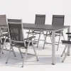 KETTLER KETTALUX-PLUS/Basic Plus Sitzgruppe, silber/anthrazit, Alu/Textilene, Tisch 160x95 cm, 6 Klappstühle