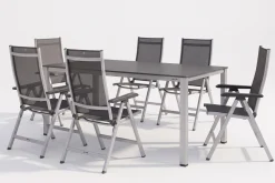KETTLER KETTALUX-PLUS/Basic Plus Sitzgruppe, silber/anthrazit, Alu/Textilene, Tisch 160x95 cm, 6 Klappstühle