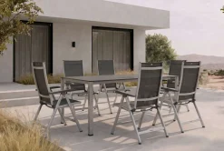 KETTLER KETTALUX-PLUS/Basic Plus Sitzgruppe, silber/anthrazit, Alu/Textilene, Tisch 160x95 cm, 6 Klappstühle